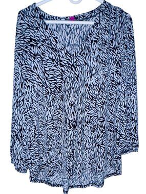 Vince Camuto Black White Abstract Print Blouse Top Xl